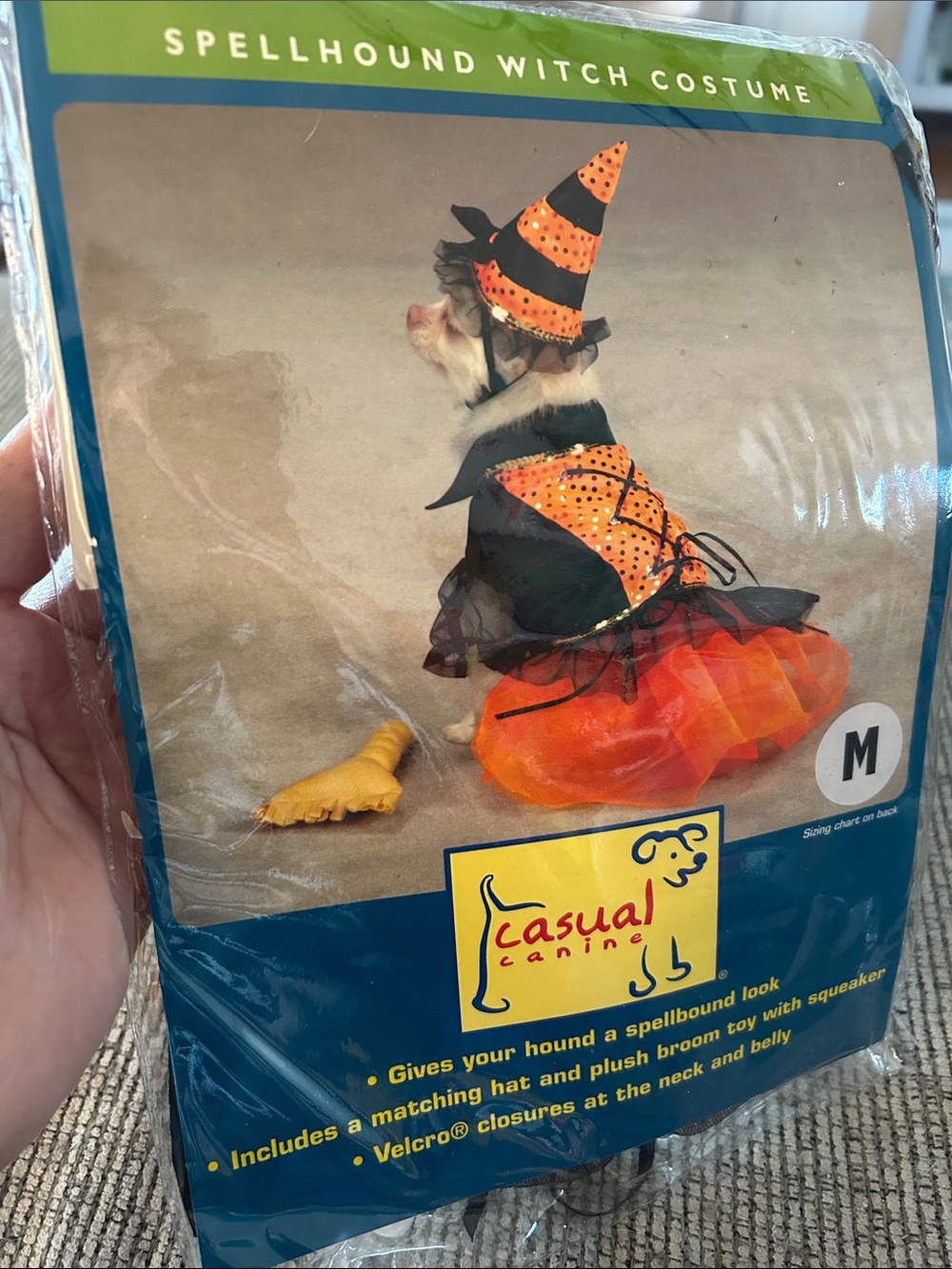 Dog Witch Halloween costume NEW witch hat, plush broom toy with squeaker